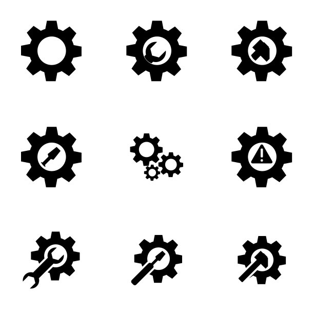 齿轮图标集中的黑色工具图片下载