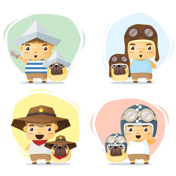 小男孩和狗穿着可爱的服装图片下载