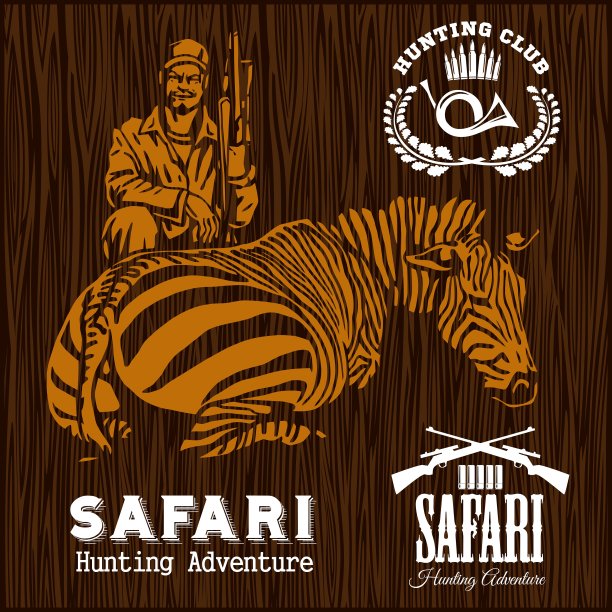 一套狩猎标签上的木制背景图片下载