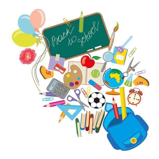 学校物品从书包里冒出来图片下载