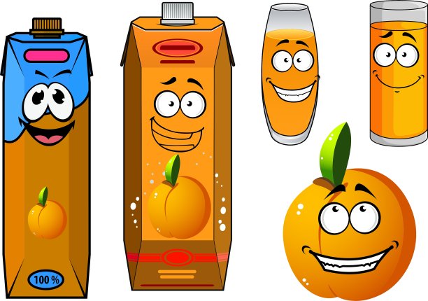 橙汁和水果卡通图标图片下载