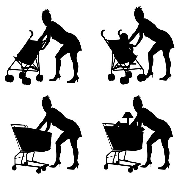 抱着婴儿和购物篮的女人图片下载