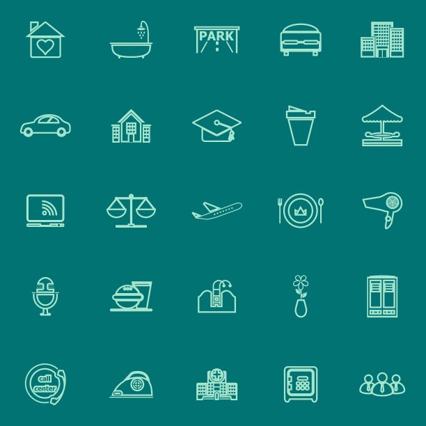 酒店业务绿色线图标图片下载