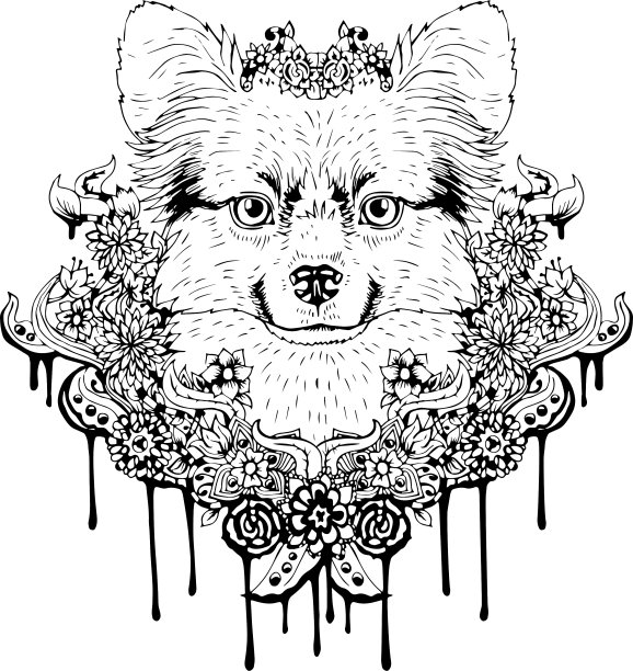 黑白动物狗头抽象艺术图片下载