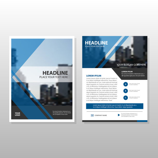 蓝色三角形小册子单张传单模板套图片下载