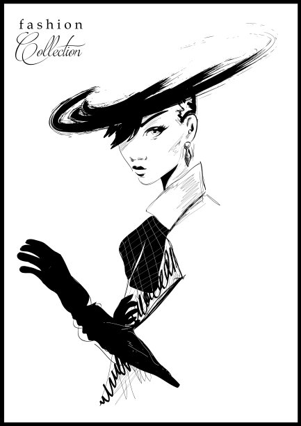素描风格的时尚女孩图片下载