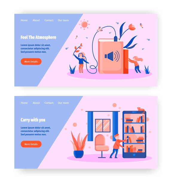 有声书和数字图书馆概念插图。女孩戴着耳机听有声书。手机和电子书。矢量网站设计模板。登陆页网站插图。图片下载