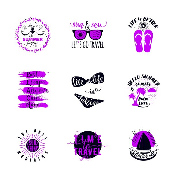 夏季印刷贴纸设置夏季复古图片下载