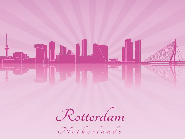 鹿特丹的天际线在紫色的光芒兰花图片下载