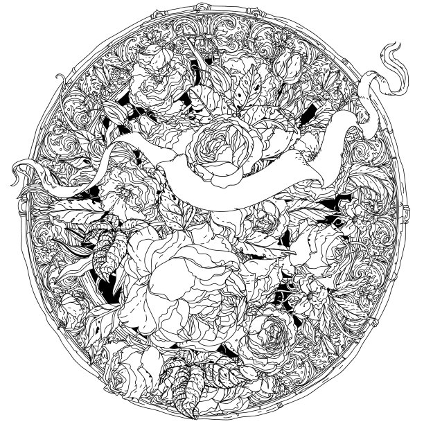 手绘纹章的圆形装饰黑色和白色图片下载