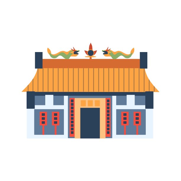 中国经典的屋顶上有龙的房子图片下载