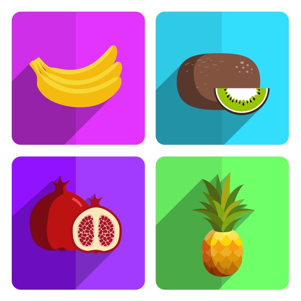 彩色水果图标设置在明亮的背景图片下载