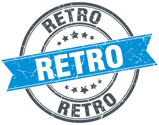 复古蓝色圆形垃圾摇滚复古缎带邮票图片下载