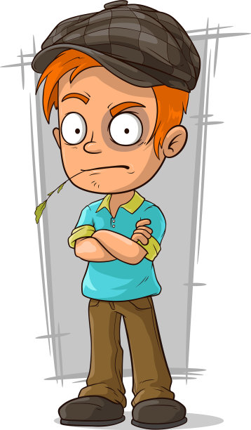 戴着黑帽子的卡通坏男孩图片下载