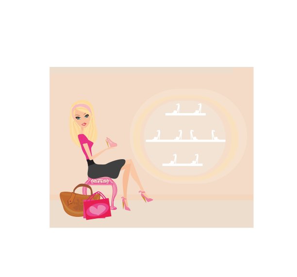 时尚女孩在鞋店购物图片下载