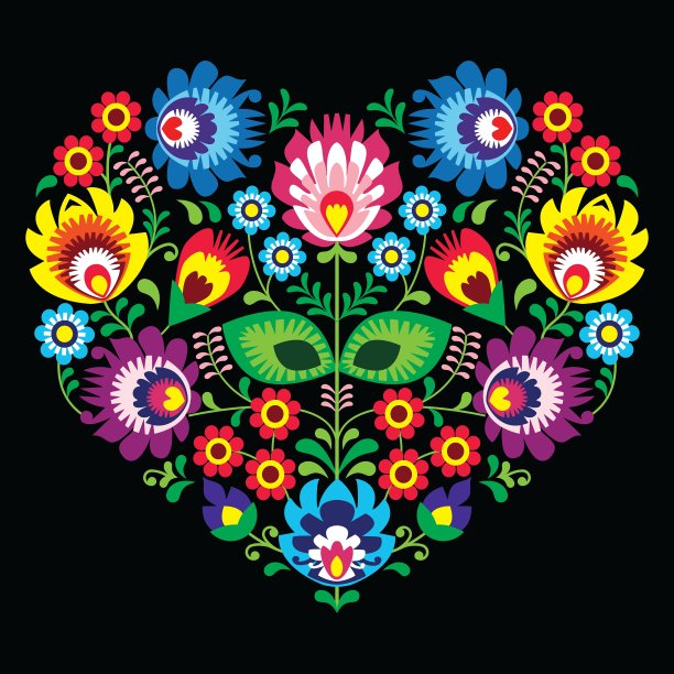 波兰斯拉夫民间艺术心与花图片下载