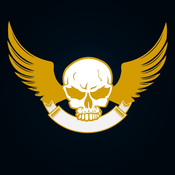 有徽章和翅膀的头骨图片下载