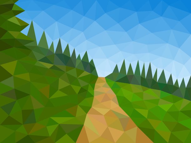 低聚山与蓝天和路径图片下载