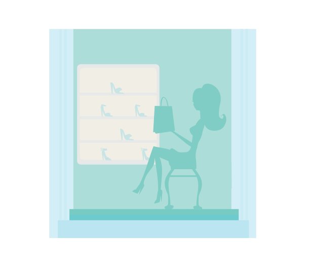 时尚女孩剪影购物在鞋店图片下载