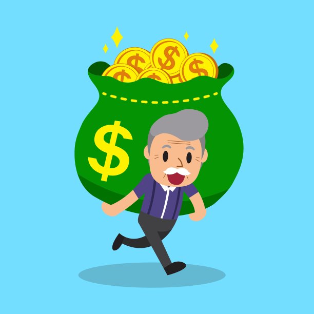 卡通高级男子背着大钱袋图片下载