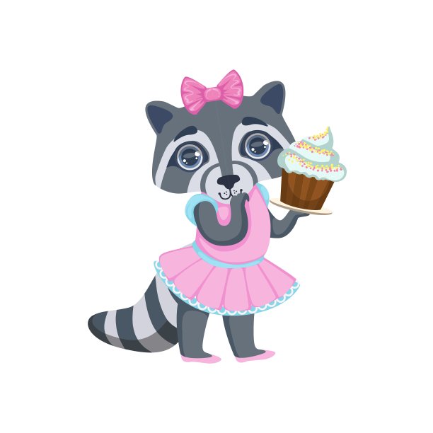 拿着小蛋糕的浣熊女孩图片下载