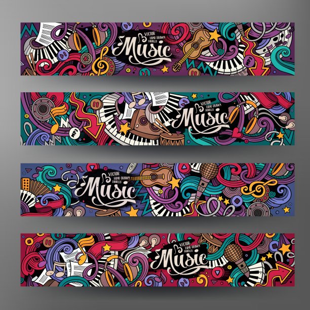 卡通手绘涂鸦音乐横幅图片下载
