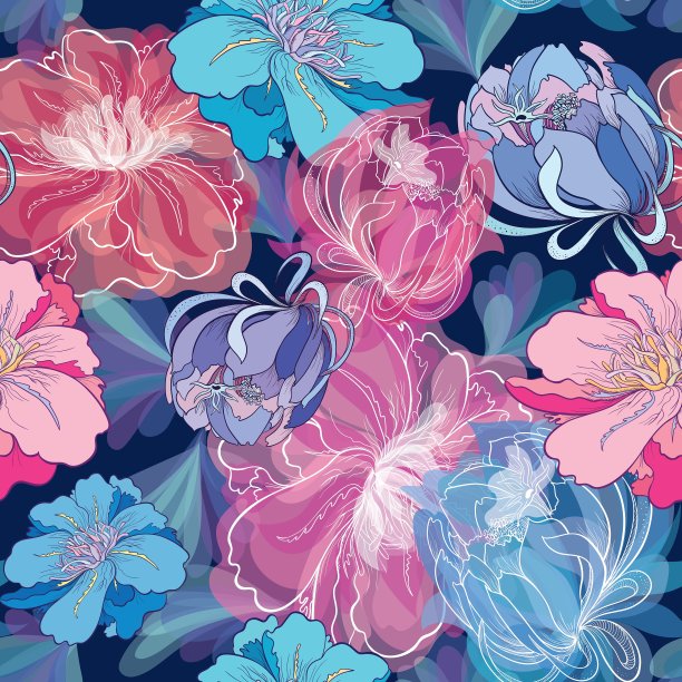 蓝色浪漫花卉图案图片下载