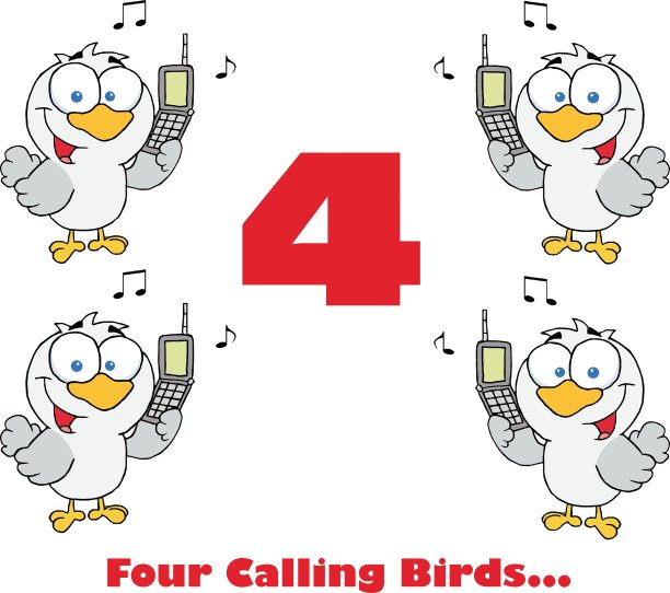 四只鸣叫的鸟卡通图片下载