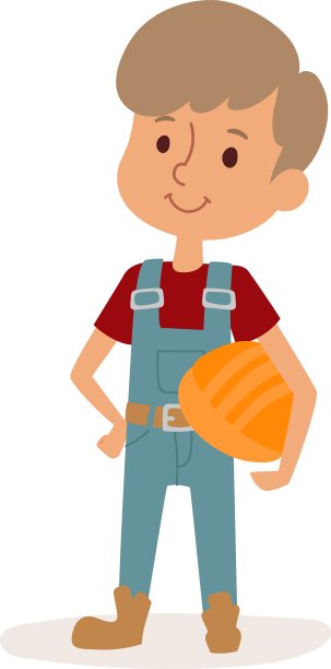 穿着制服，带着工具的卡通建筑工人图片下载