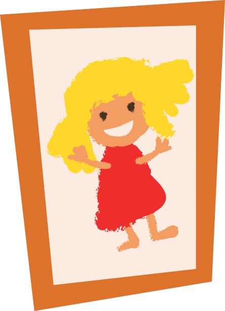 木制的复古照片相框与女孩扁平图片下载