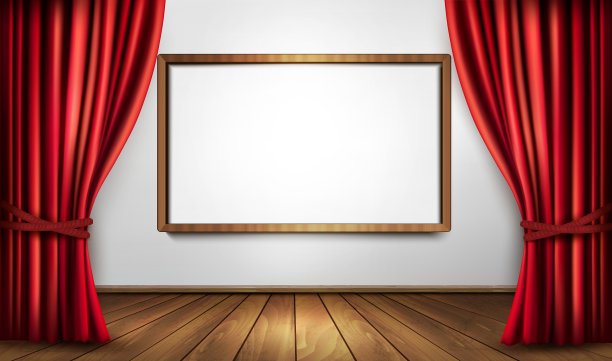 背景与红色天鹅绒窗帘和一个木制图片下载
