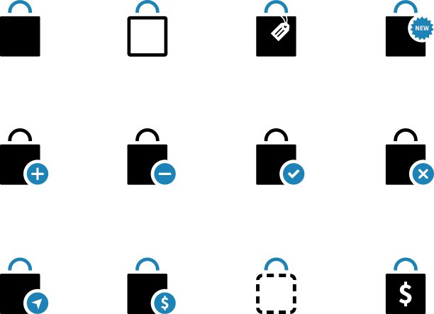 购物袋的双色图标上的白色背景图片下载