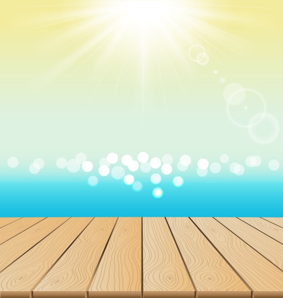 沙滩上的木地板和夏天的阳光图片下载