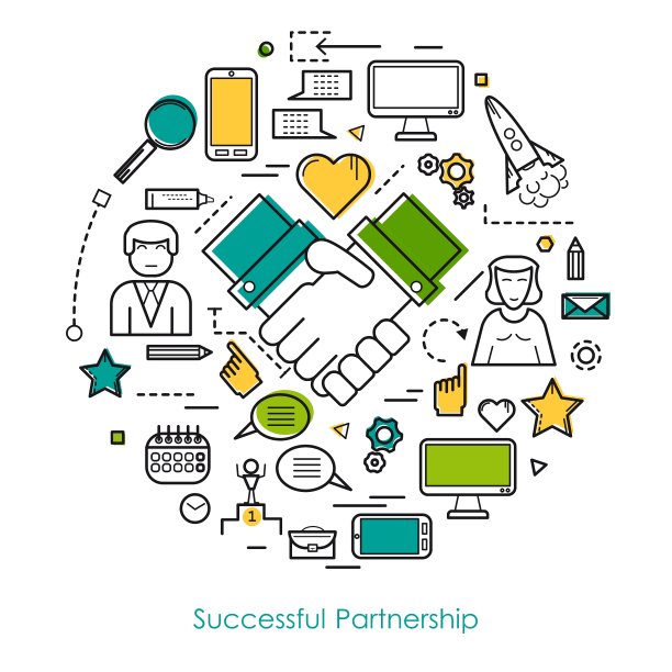 成功的伙伴关系线概念图片下载