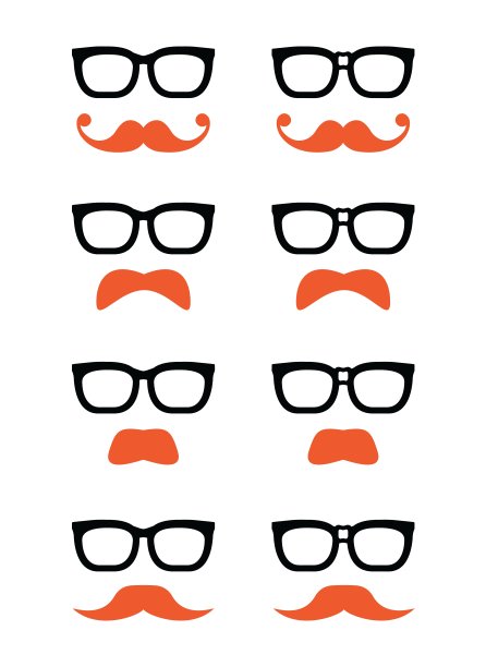 极客眼镜和姜黄色小胡子或胡子图标图片下载