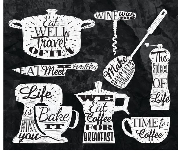 厨房标志复古字母与粉笔图片下载