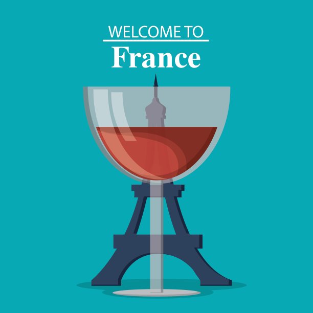 法国设计埃菲尔铁塔和一杯葡萄酒图片下载