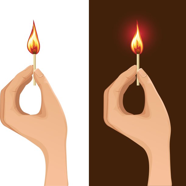 两个图像与手拿燃烧火柴图片下载