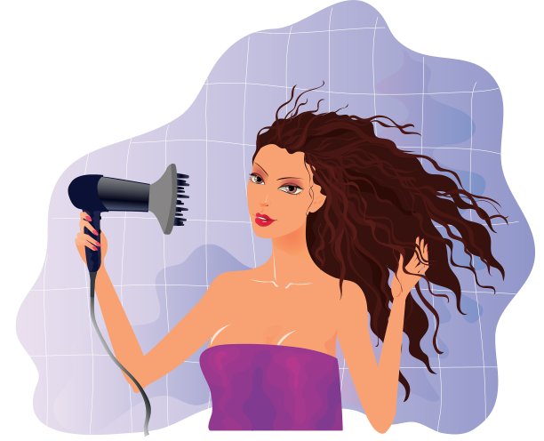黑发女孩和吹风机图片下载