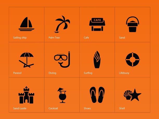 橙色背景上的海滩图标图片下载