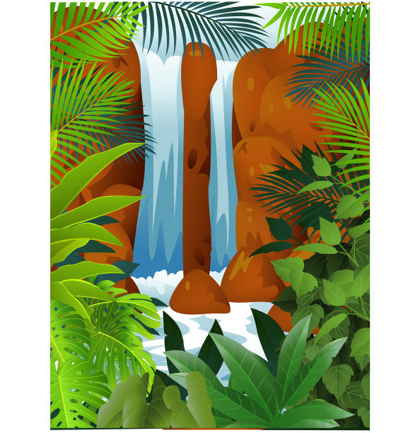 热带森林与瀑布图片下载