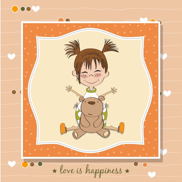 有趣的女孩与心涂鸦卡通人物图片下载