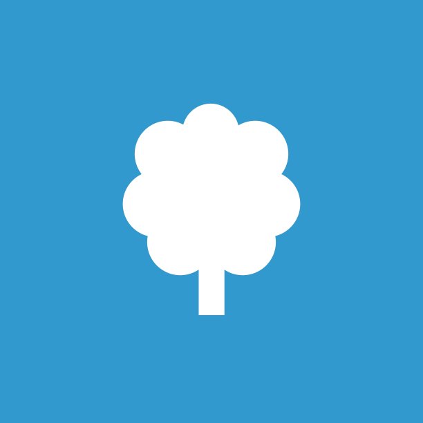蓝色背景上的白色树图标图片下载