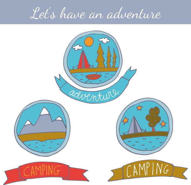 一套涂鸦露营徽章图片下载