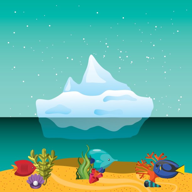 热带鱼和冰山图标海洋生命设计图片下载