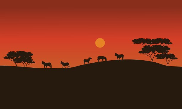 日落时草原上的斑马图片下载