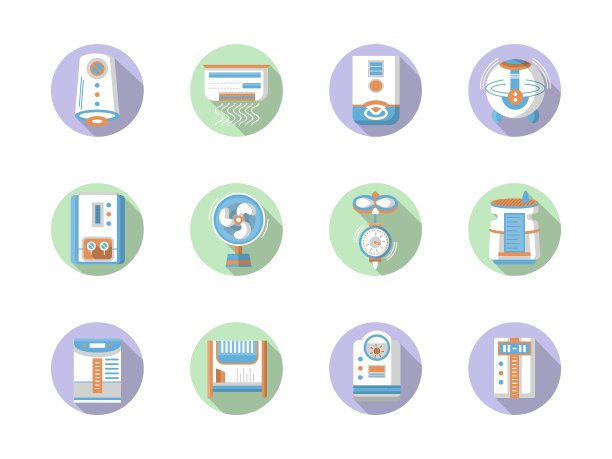 圆形平面颜色家庭气候图标图片下载