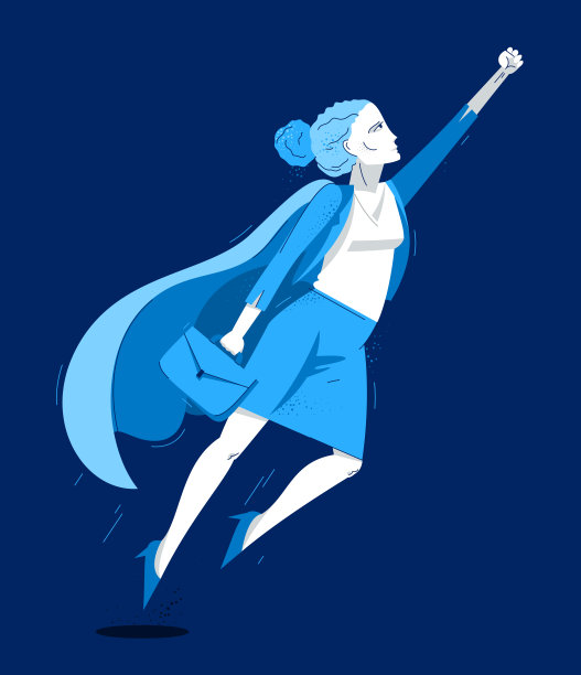 商业女性超级英雄飞起强大的矢量插图，勇敢和强大的女英雄在业务经理职业生涯的成功，企业家或CEO。图片下载