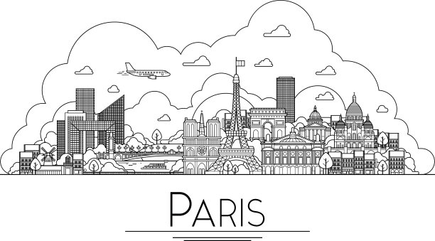 线条艺术巴黎法国旅游地标图标图片下载