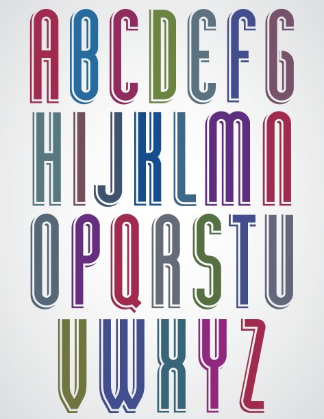 细窄明亮的动画字体大写字母图片下载